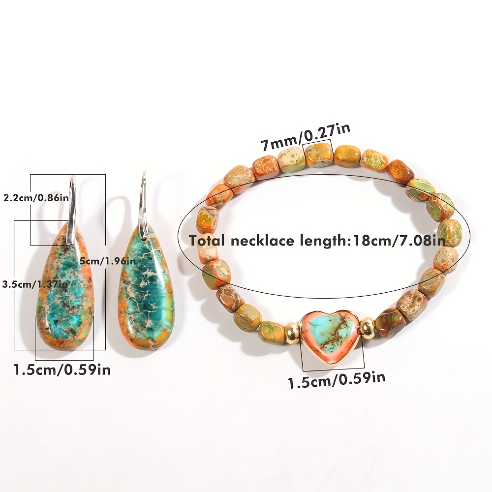 Boho Stone Beaded Jewelry Set Heart Teardrop Earrings Bracelet Gift for Mother